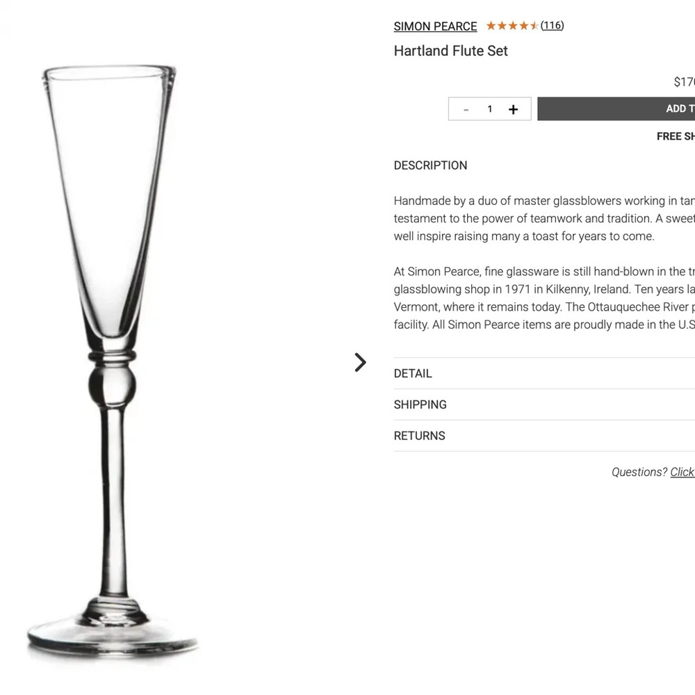 Simon Pearce Clear Champagne Flutes - Picture 3 of 6